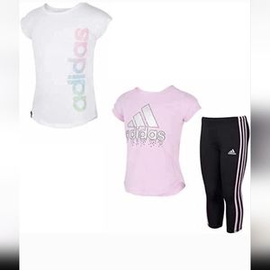 Girl's Adidas 3 Piece Set Tee Shirts and Pants Pink White Black Size 4T